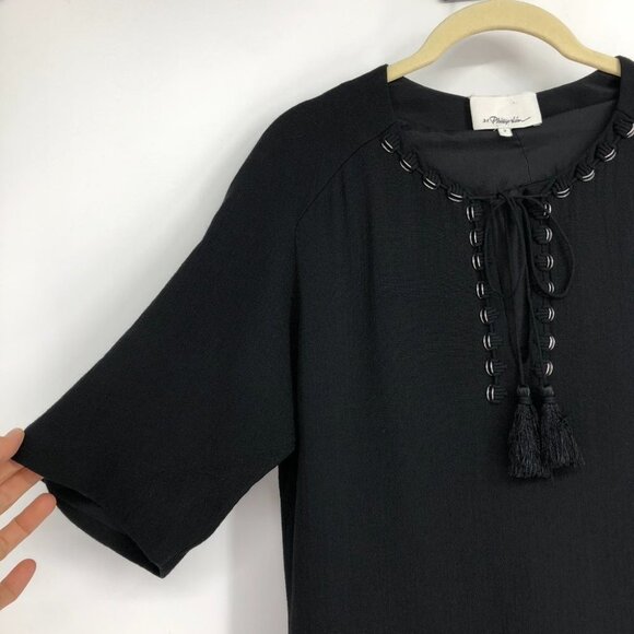 3.1 Phillip Lim black short sleeve kaftan style bohemian mini dress size 2 - Picture 9 of 15